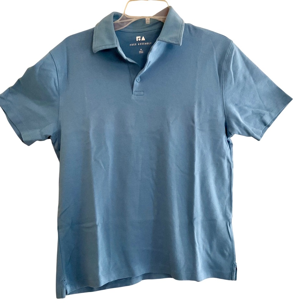 Free Assembly Mens Blue Short Sleeve 100% Cotton Jersey Polo‎ Shirt Golf Classic